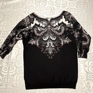 White House Black Market EUC modern paisley dolman sleeve sweater size XS